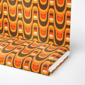 24-04 | Mid Century Modern Fabric, Retro Fabric by The Yard, Vintage Flowers Orange and Brown Fabric, Upholstery Fabric, Sixties Print