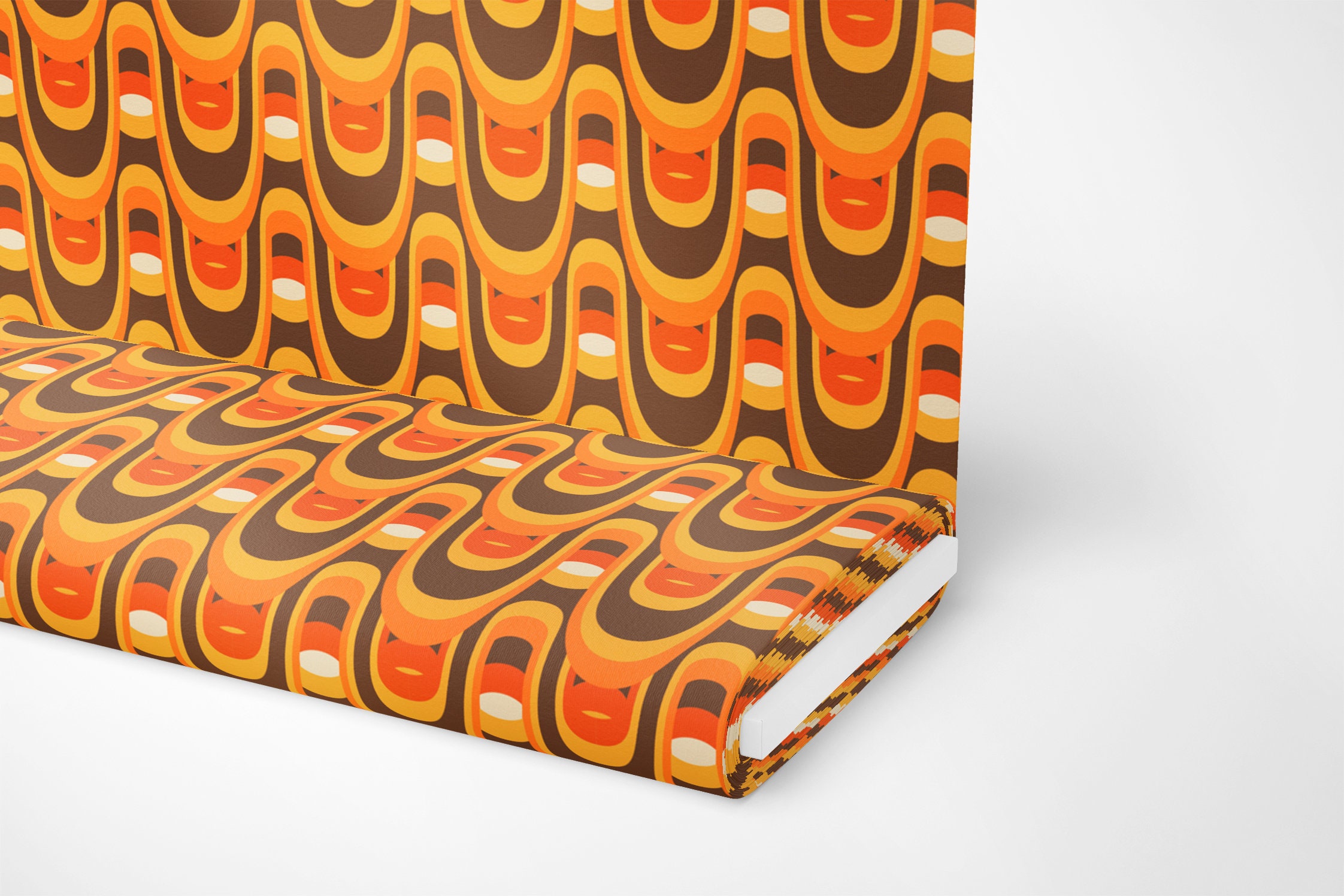 24-04 | Mid Century Modern Fabric, Retro Fabric by The Yard, Vintage Flowers Orange and Brown Fabric, Upholstery Fabric, Sixties Print