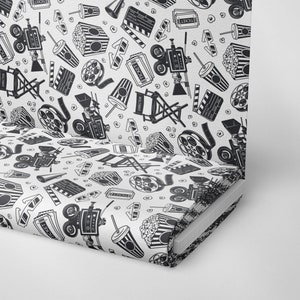 Tela de palomitas de maíz cortada a medida / Tela de cine retro / Colección de películas retro / Tela de tapicería de poliéster cortada a medida / Tela divertida