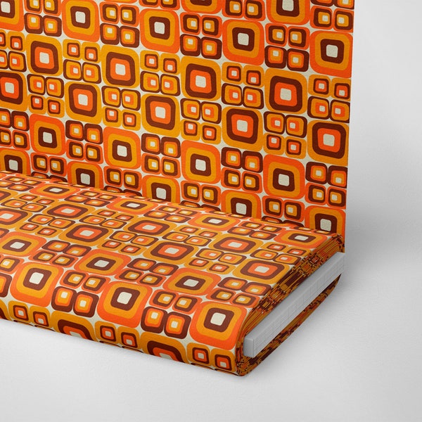 24-07 | Mid Century Modern Fabric, Retro Fabric by The Yard, Vintage Geometric Orange and Brown Fabric, Upholstery Fabric, Sixties Print