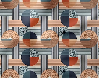 Mid Century Geometric Fabric: Circle Stripe Honeycomb Polyester