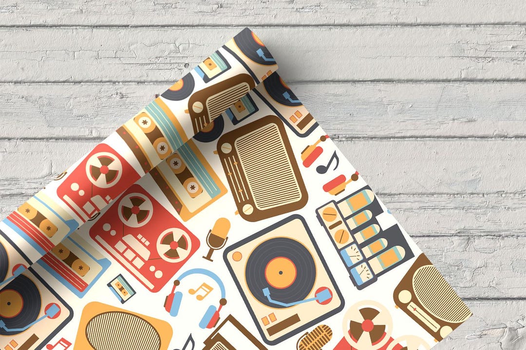 retro-music-polyester-fabric-vintage-vinyl-cassette-microphone-etsy