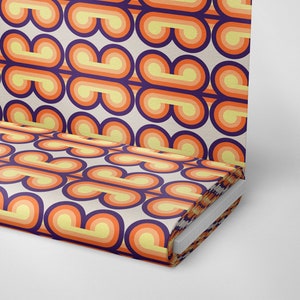 88 | 1950&#39;s 1960&#39;s Retro Geometric Fabric by The Yards, Vintage Fabric, Sixties Print Fabric, Orange and Brown Fabric, Sewing Fabric