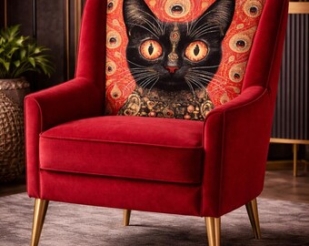Cosmic Black Cat Fabric Panel: Mystical Digital Print