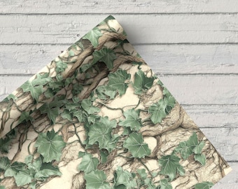 Tela con estampado digital de corteza de hiedra de bosque y árboles forestales por metros