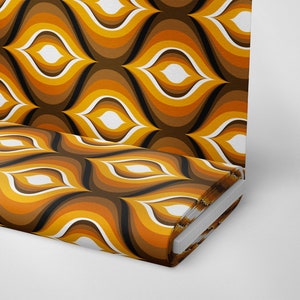 98 | 1950&#39;s 1960&#39;s Retro Geometric Fabric by The Yards, Vintage Fabric, Sixties Print Fabric, Orange and Brown Fabric, Retro Decor