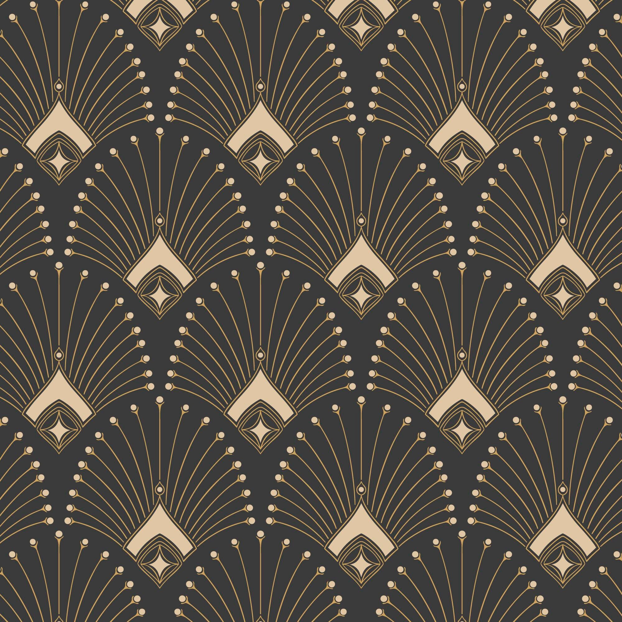 Art Deco Upholstery Fabric: Dark Brown & Gold Geometric Design