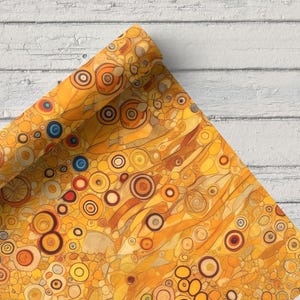 Golden Abstract Art Fabric by the yards, Gustav Klimt Inspired, Digital Print, 142 cm Wide