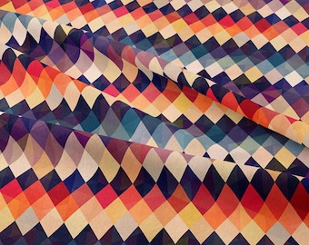 Retro Geometric Polyester Fabric: Colorful 1960s Print Sewing Curtain