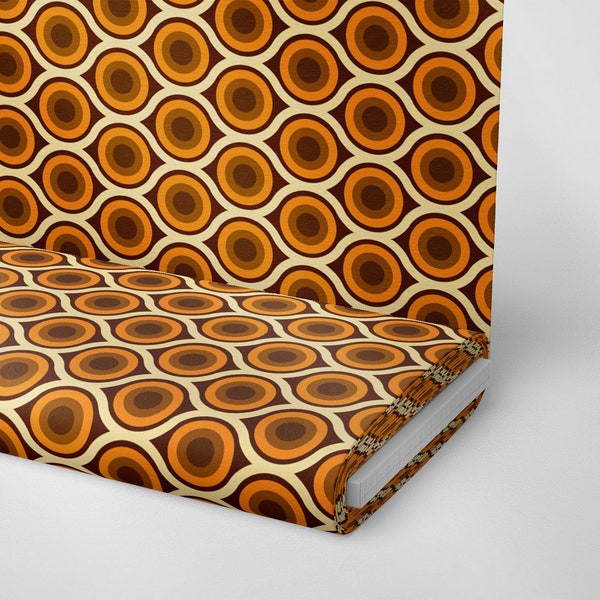 17 | 1950's 1960's Retro Geometric Fabric by The Yard | Vintage Print Fabric | Groove Fabric | Orange&Brown Fabric | Upholstery | Curtain