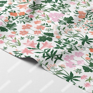 Vintage Botanical Garden – Pink & Green Floral Digital Print Fabric by the Yards