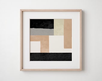 Impressão de arte abstrata geométrica: decoração de parede bege e preta (download digital)