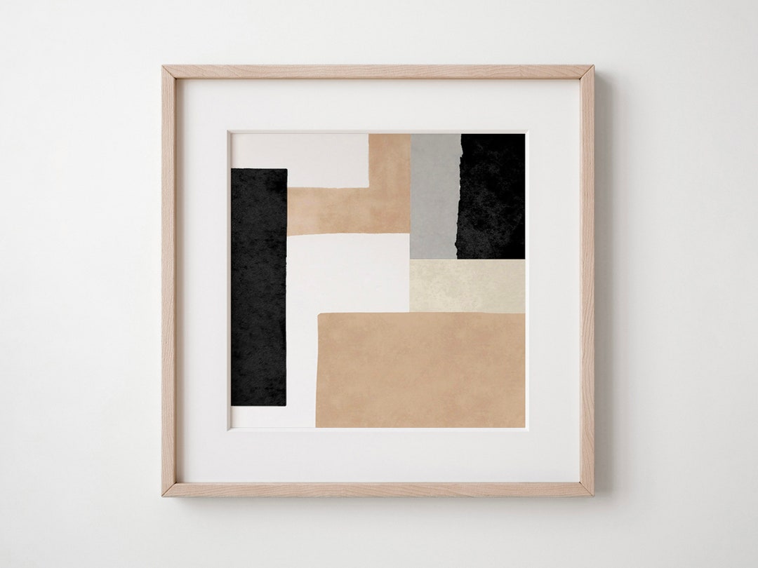 Geometric Abstract Art Print: Beige & Black Wall Decor (digital ...