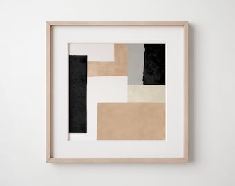 Impressão de arte abstrata geométrica: decoração de parede bege e preta (download digital)