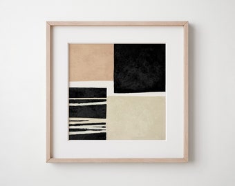 Impressão de arte abstrata geométrica: decoração de parede bege e preta (download digital)