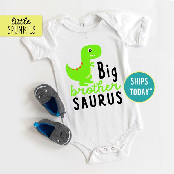 Little Brother Saurus Onesies® Brand, Boy Dinosaur Onesies® Brand, Trex Dino Baby Bodysuit (GREEN DINO)