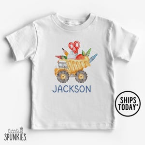 Custom Name Dump Truck T-Shirt, Personalized School Shirt for Kids, Boys Back to School Graphic Tee - WL23717