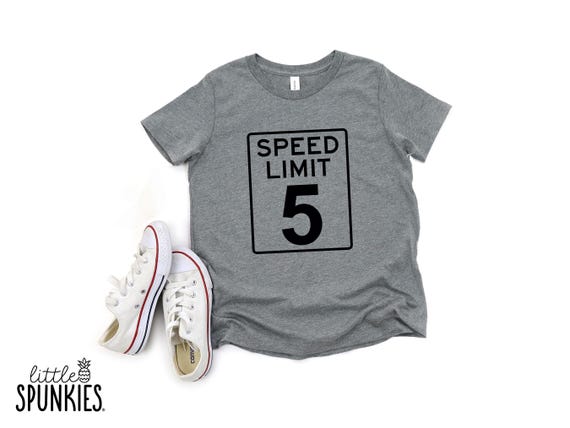 5th Birthday Car Racing Shirt: Speed Limit 5 Graphic Tee - PL16833