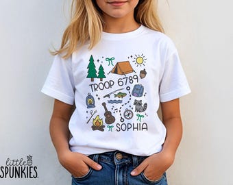 Colorful Coquette Doodles with Name & Troop Number: Custom Camping Shirts - YL26060
