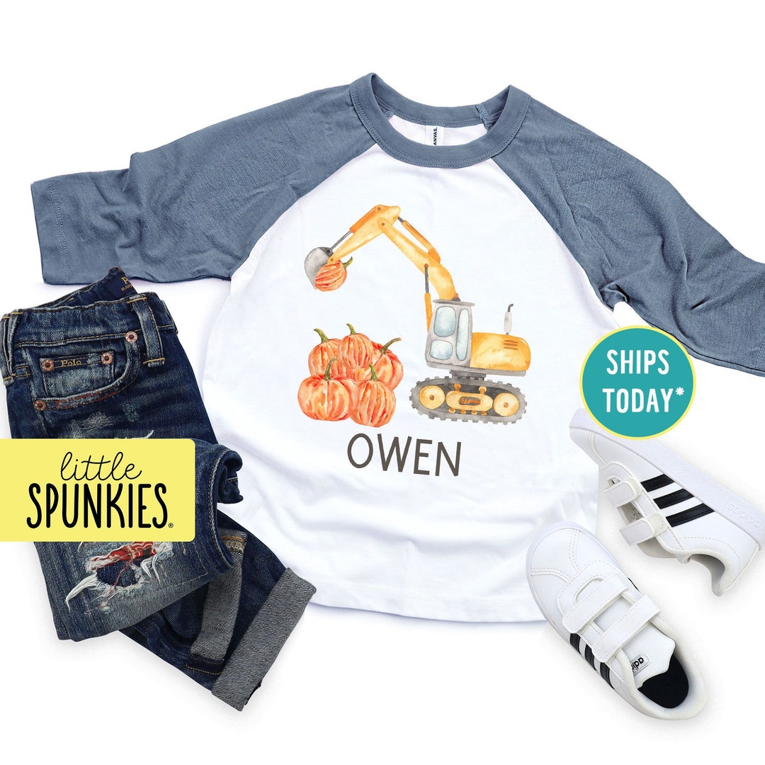 Toddler Boys Fall Shirts Watercolor Pumpkin Excavator With Etsy