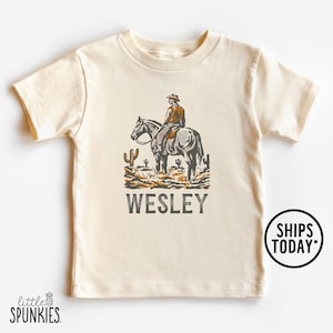 Personalized Cowboy Shirt with Name, Western Cowboy with Horse T-Shirt, Custom Toddler Natural Shirt - BBL28173