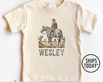 Personalized Cowboy Shirt with Name, Western Cowboy with Horse T-Shirt, Custom Toddler Natural Shirt - BBL28173