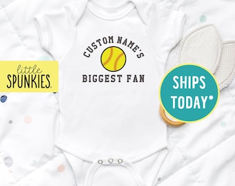 Custom Biggest Fan Softball Onesies® Brand, Personalized Infant T-Shirt, Kids Softball Gifts (Custom NAME BIGGEST FAN - Softball)