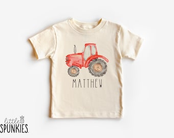Watercolor Red Tractor T-Shirt with Name: Custom Little Farmer Graphic Tee - SL19172