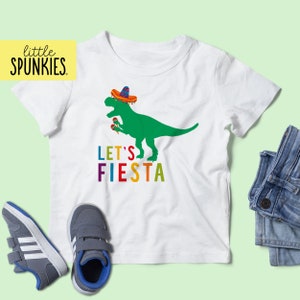 Cinco De Mayo Shirt for Boys, Let&#39;s Fiesta T-Rex Shirt, Kids Dino Graphic Tee