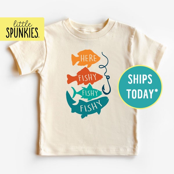 Retro Fishing Shirt for Kids, Here Fishy Fishy Natural Toddler Shirt, Funny Fishing Shirt