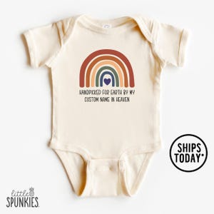 Handpicked for Earth By My Custom Name in Heaven Onesies® Brand, Retro Boho Rainbow Baby Bodysuit, Personalized Baby Announcement - CCL29158