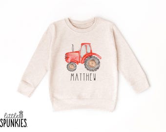 Watercolor Red Farm Tractor Sweatshirt: Custom Farming Sweater for Kids - SL19172