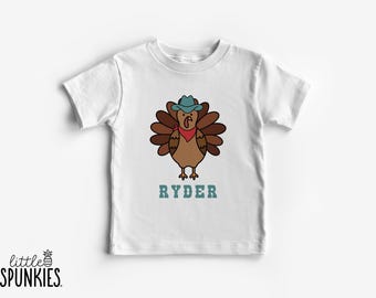 Cowboy Turkey with Custom Name Tshirt: Western Thanksgiving Graphic Tee - JL10208
