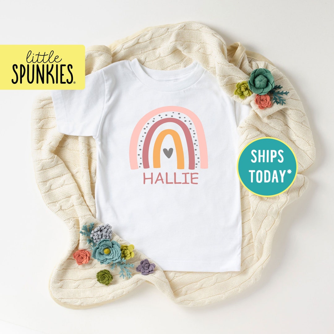 Girls Custom Graphic Tees Personalized Name & Rainbow