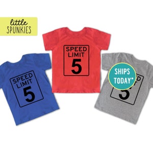 5th Birthday Tshirt, Speed Limit 5 Shirt, Car Racing Themed Birthday Graphic Tee