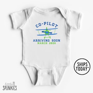 Co-Pilot Arriving Soon Onesies® Brand, Custom with Expecting Date, Pregnancy Announcement Bodysuit - OL15667
