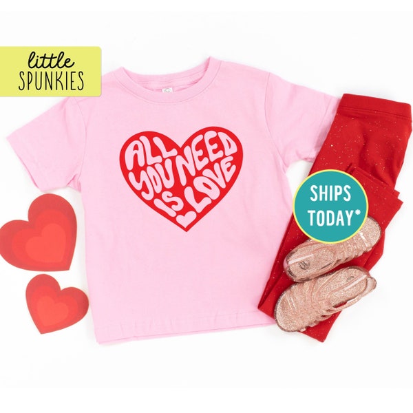 Retro Valentines Day T-Shirt, All You Need is Love Heart Toddler Shirt, Kids Valentine Day Shirts