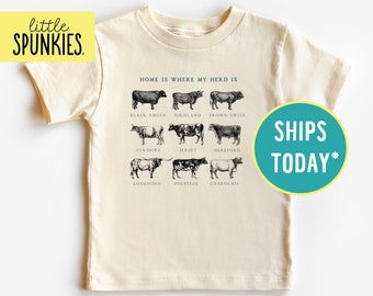Retro Cow Shirt for Kids, Home is Where My Herd Is Graphic Tee, Western Country T-Shirt