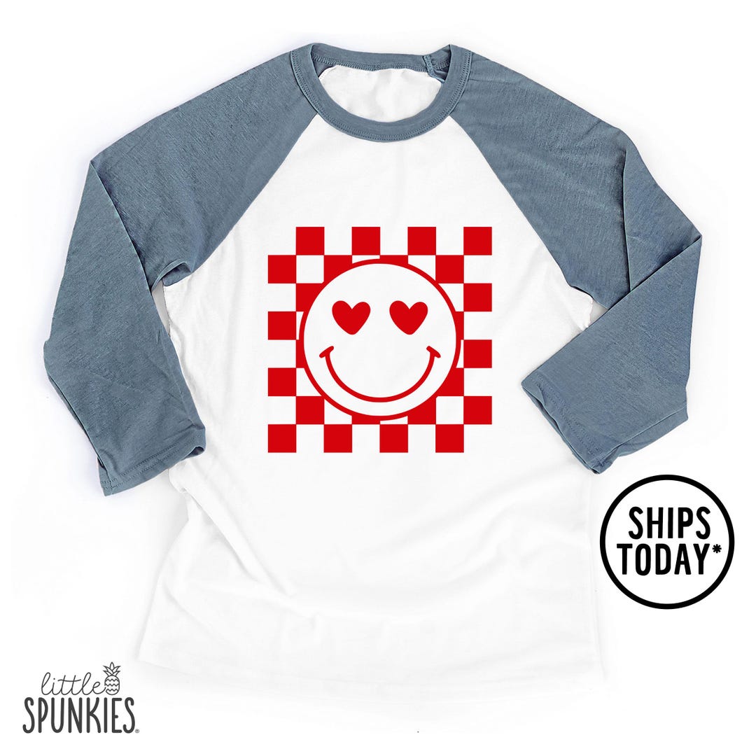 Valentine's Day Raglan Shirt: Heart Eyes Smiley Face Kids Tee - KL11357 ...