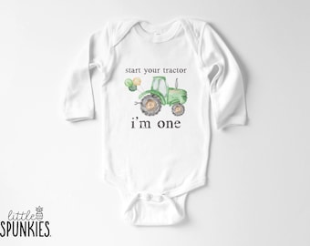 Mono de cumpleaños para niño con tractor verde® Marca: Acuarela ¡Empieza tu tractor! Traje de fiesta personalizado - PL16836