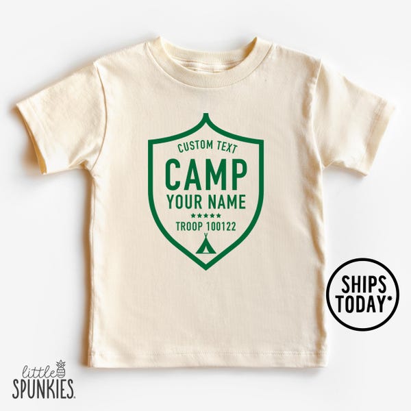 Custom Camp Troop Badge Graphic Tee: Personalized Camping Shirt (GREEN INK) - YL25832