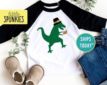 Thanksgiving Dinosaur Shirt, Boy Toddler Fall Raglan, Personalized Name Toddler Raglan