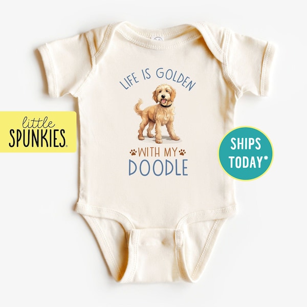 Life is Golden with My Doodle Natural Onesies® Brand, Funny Dog Baby Bodysuit, Goldendoodle Tshirt