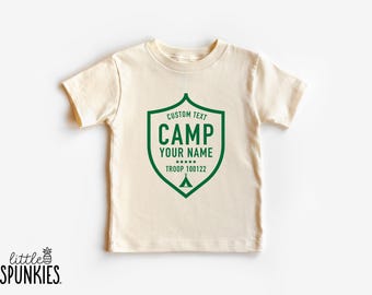 Custom Camp Troop Badge Graphic Tee: Personalized Camping Shirt (GREEN INK) - YL25832