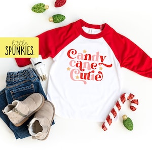 Candy Cane Cutie Kids Raglan: Girls Christmas Holiday Shirt