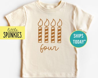 Retro Kids Natural Shirts, Four Candle Birthday T-Shirts, 4th Toddler Party