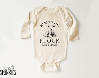 Boho Farm Theme Pregnancy Reveal Bodysuit: New to the Flock with Lamb Onesies® Brand - OL15871