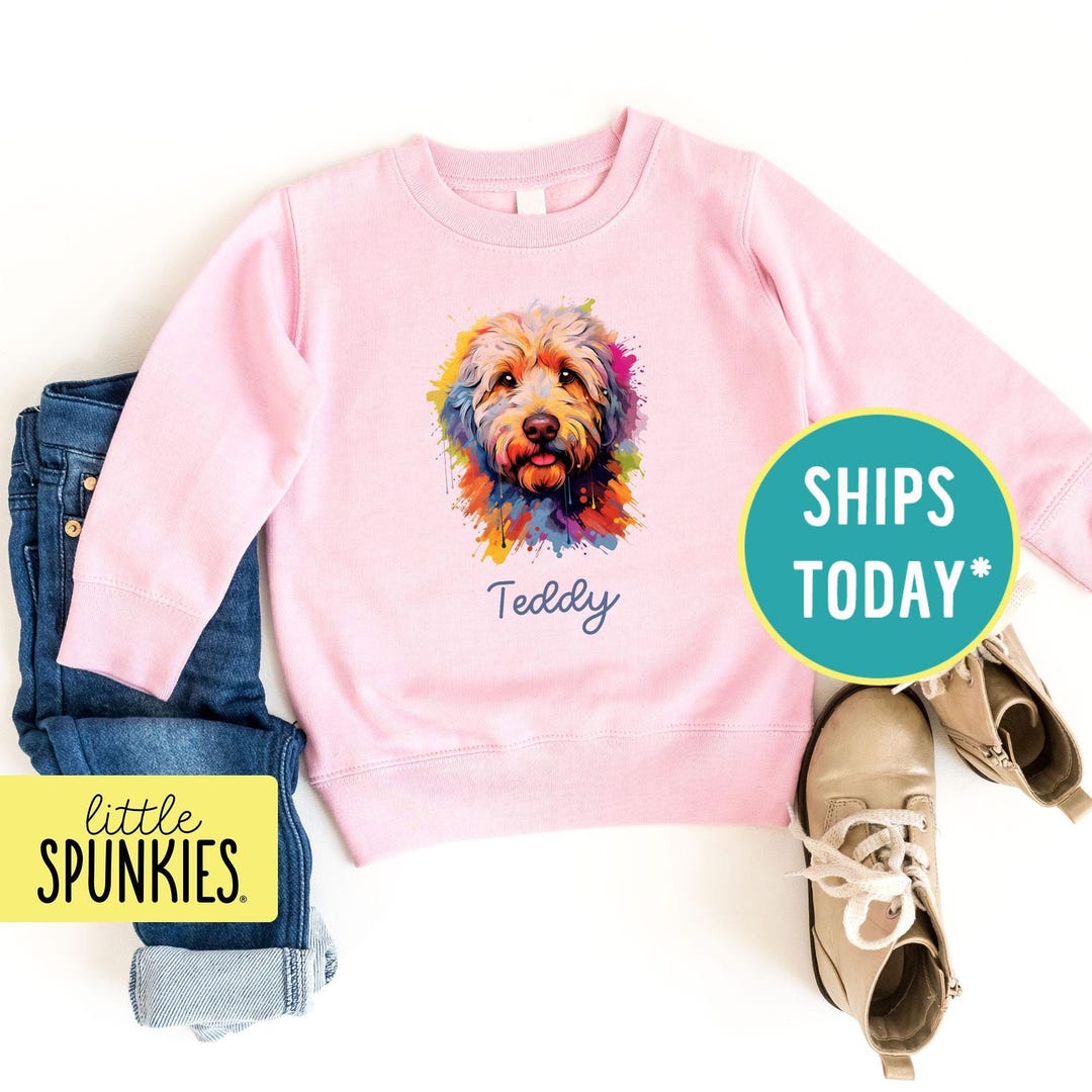 Goldendoodle Sweatshirt for Kids, Watercolor Doodle Dog With Name