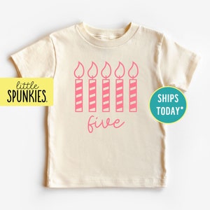 Boho Birthday Natural Shirts, Five Candle Birthday Toddler Tees, 5th Birthday Party Shirt