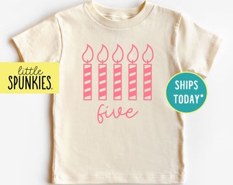 Boho Birthday Natural Shirts, Five Candle Birthday Toddler Tees, 5th Birthday Party Shirt